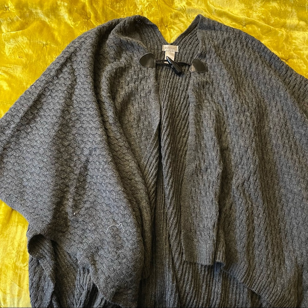 Gray Open Front Poncho Sweater